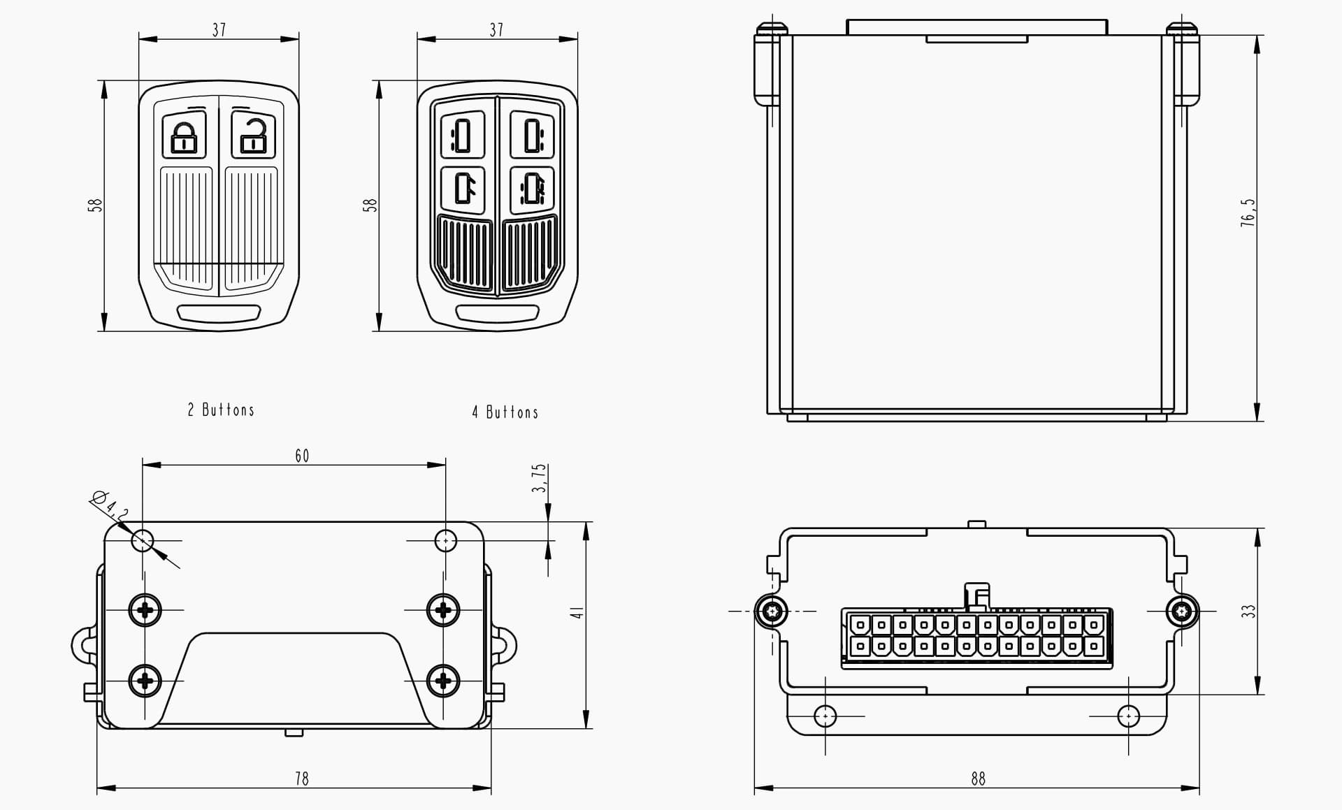 Technical drawing of Makersan MO-651 H4X module showing dimensions and mounting references.