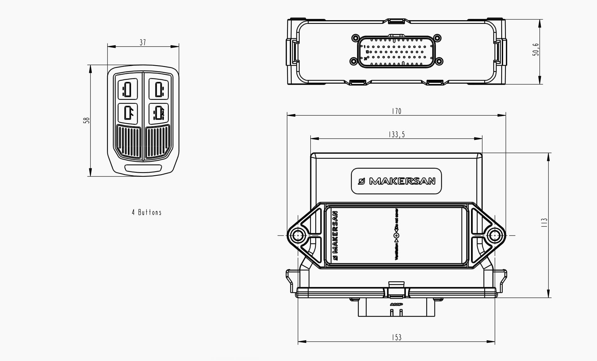 Technical drawing of Makersan MO-651 H5X module showing dimensions and mounting references.