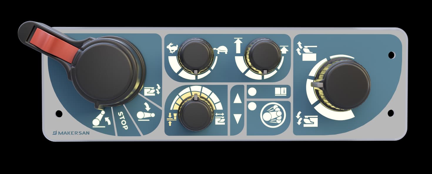 Front perspective product view of Makersan MO-655 CAN operator panel for hitch control.