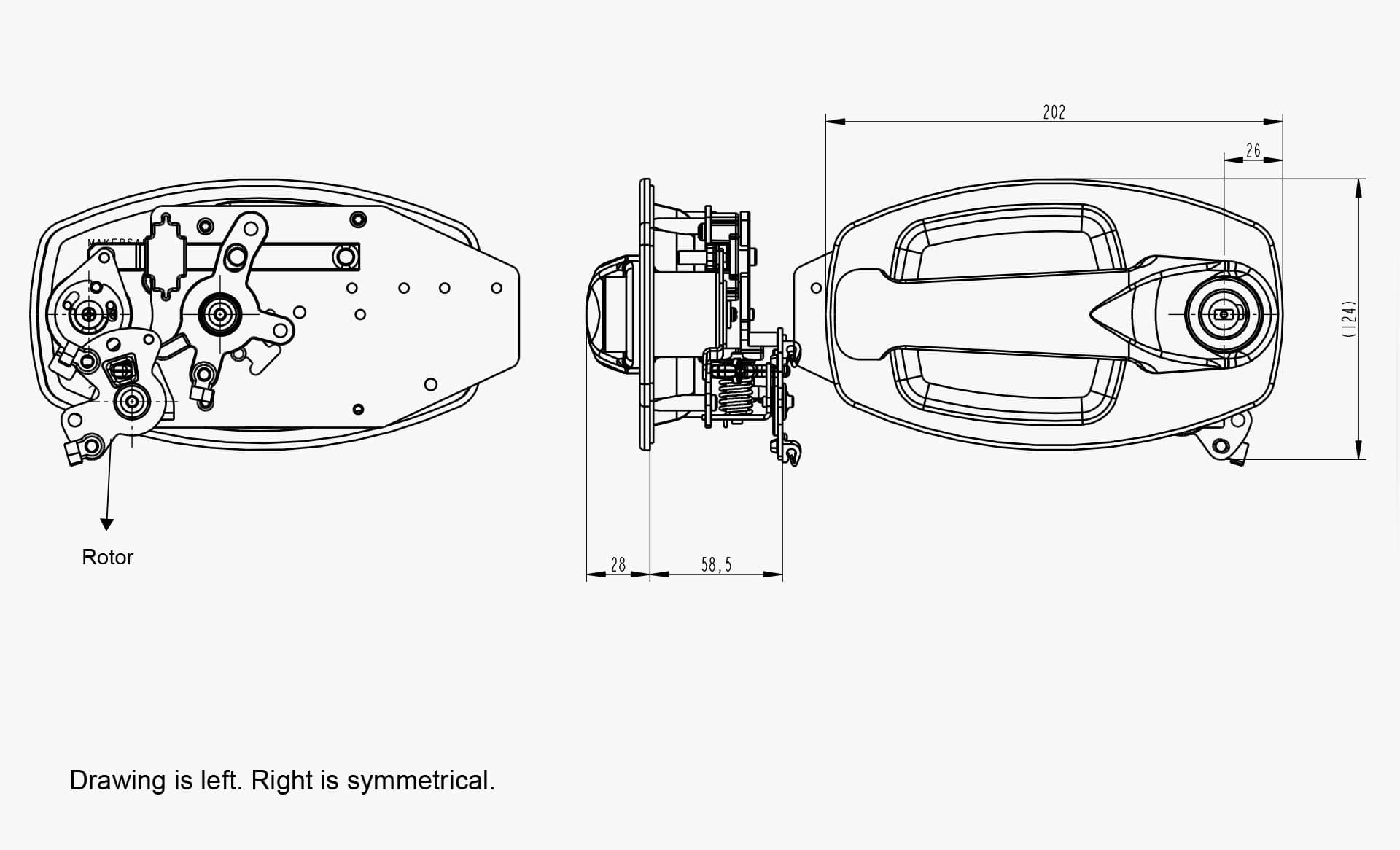 Technical drawing of the Makersan MO 028 door handle.