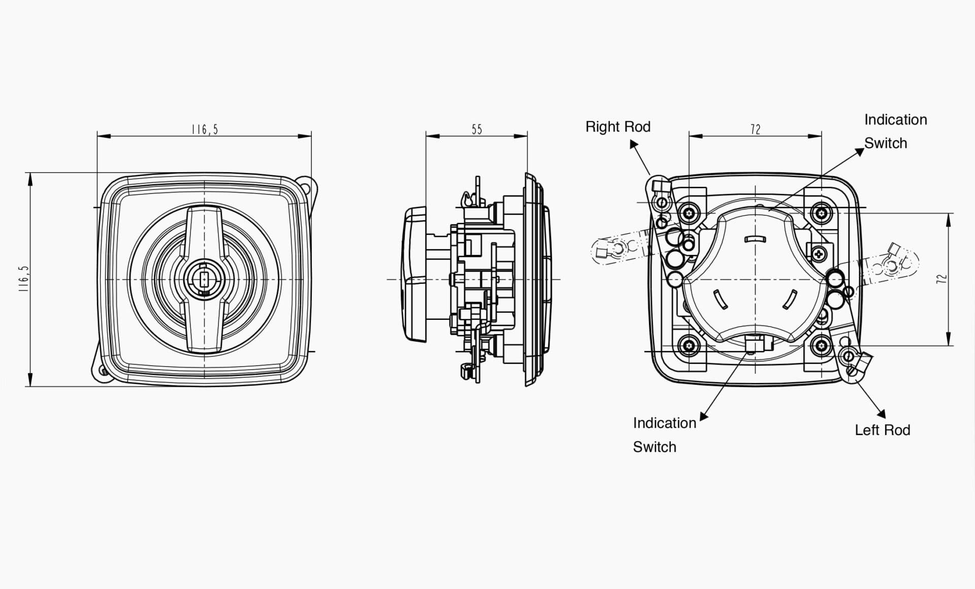 Technical drawing of the Makersan MO 033 door handle.