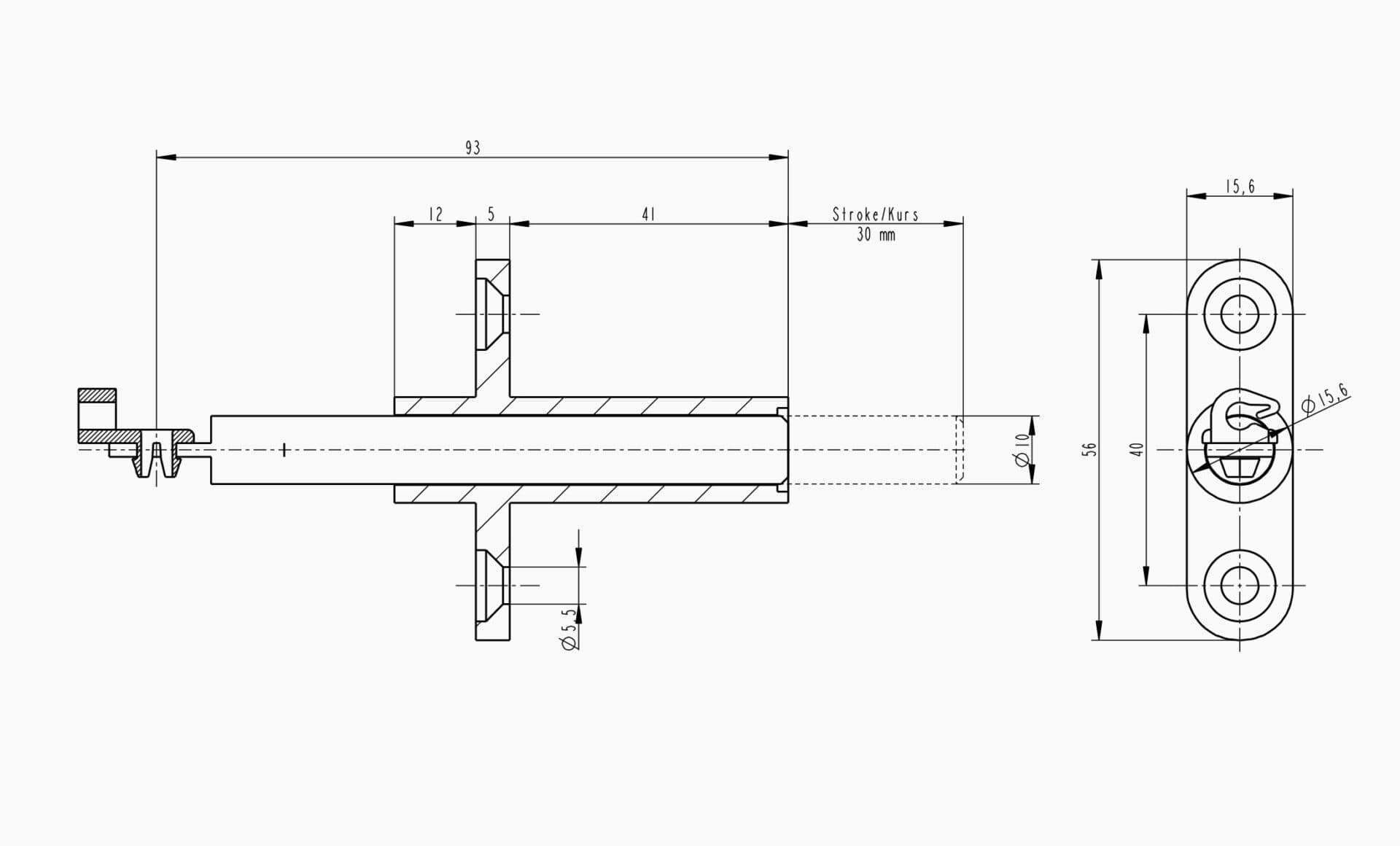 Technical drawing of the Makersan MO 057 locking pin.