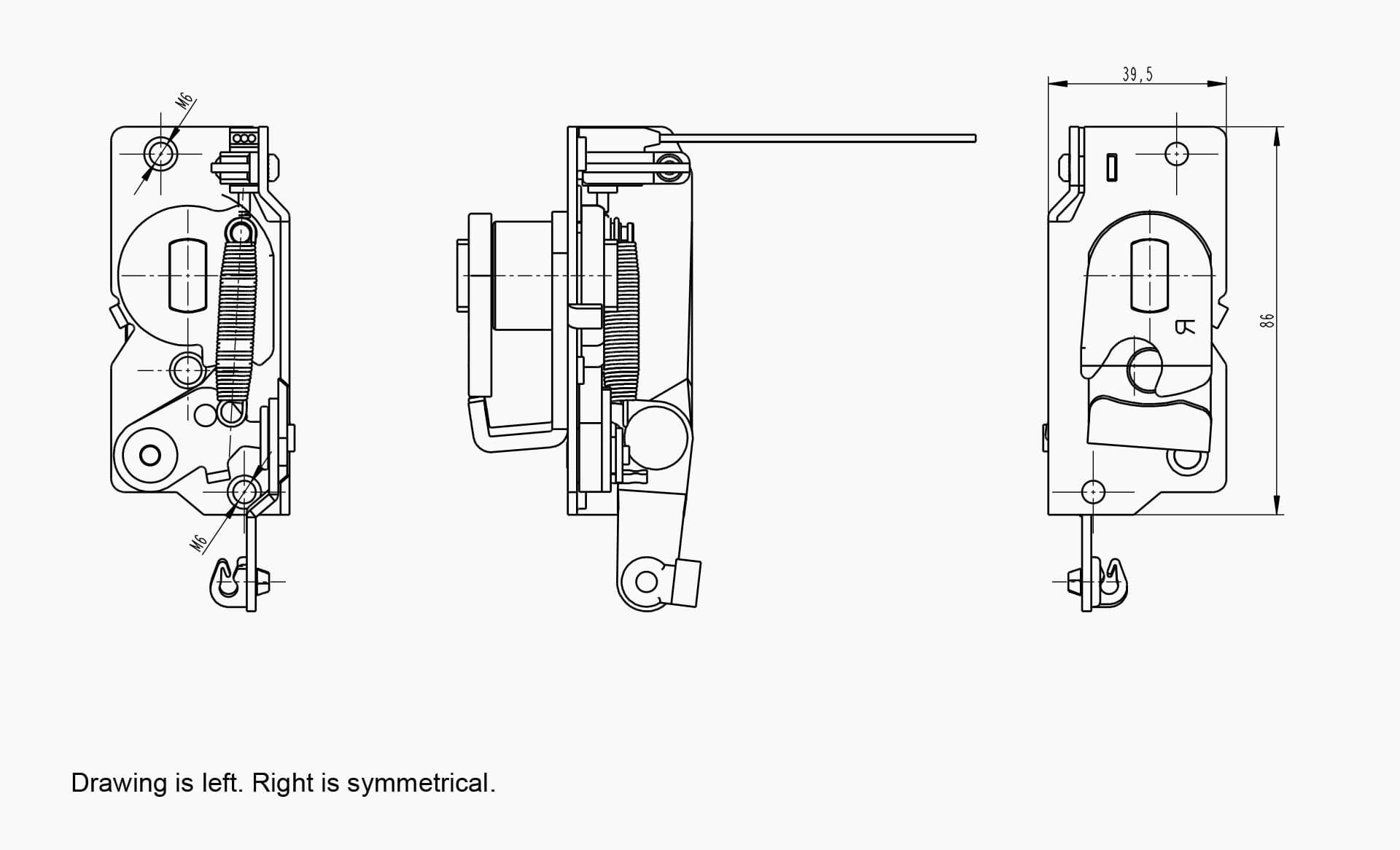 Technical drawing of the Makersan MO 035 latch.