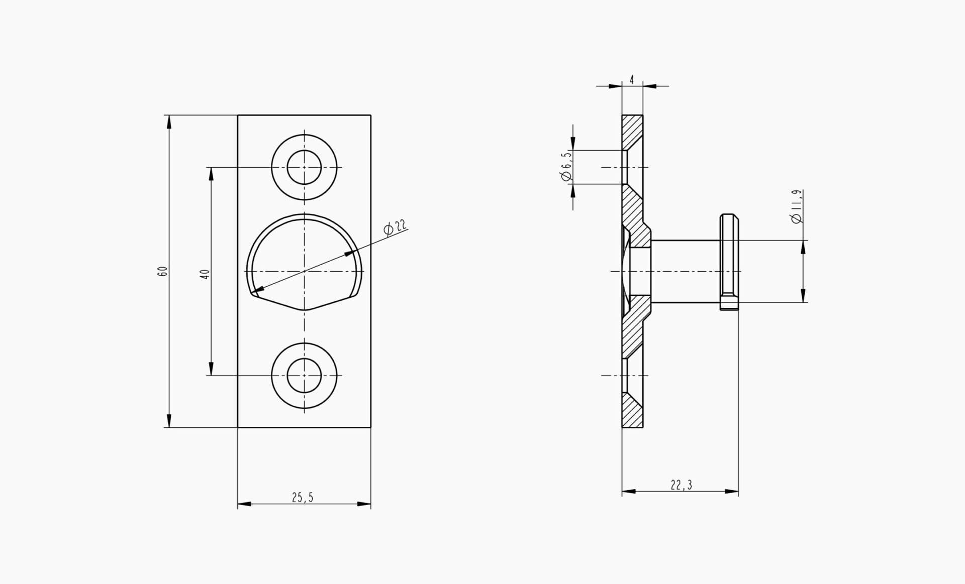 Technical drawing of the Makersan MO 040-02 striker.
