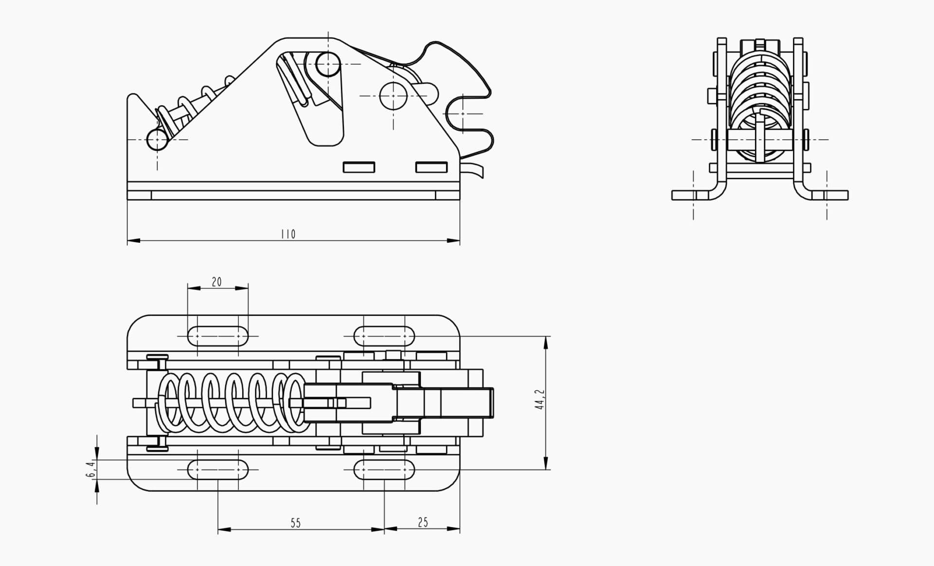 Technical drawing of the Makersan MO 240 spring bolt lock.