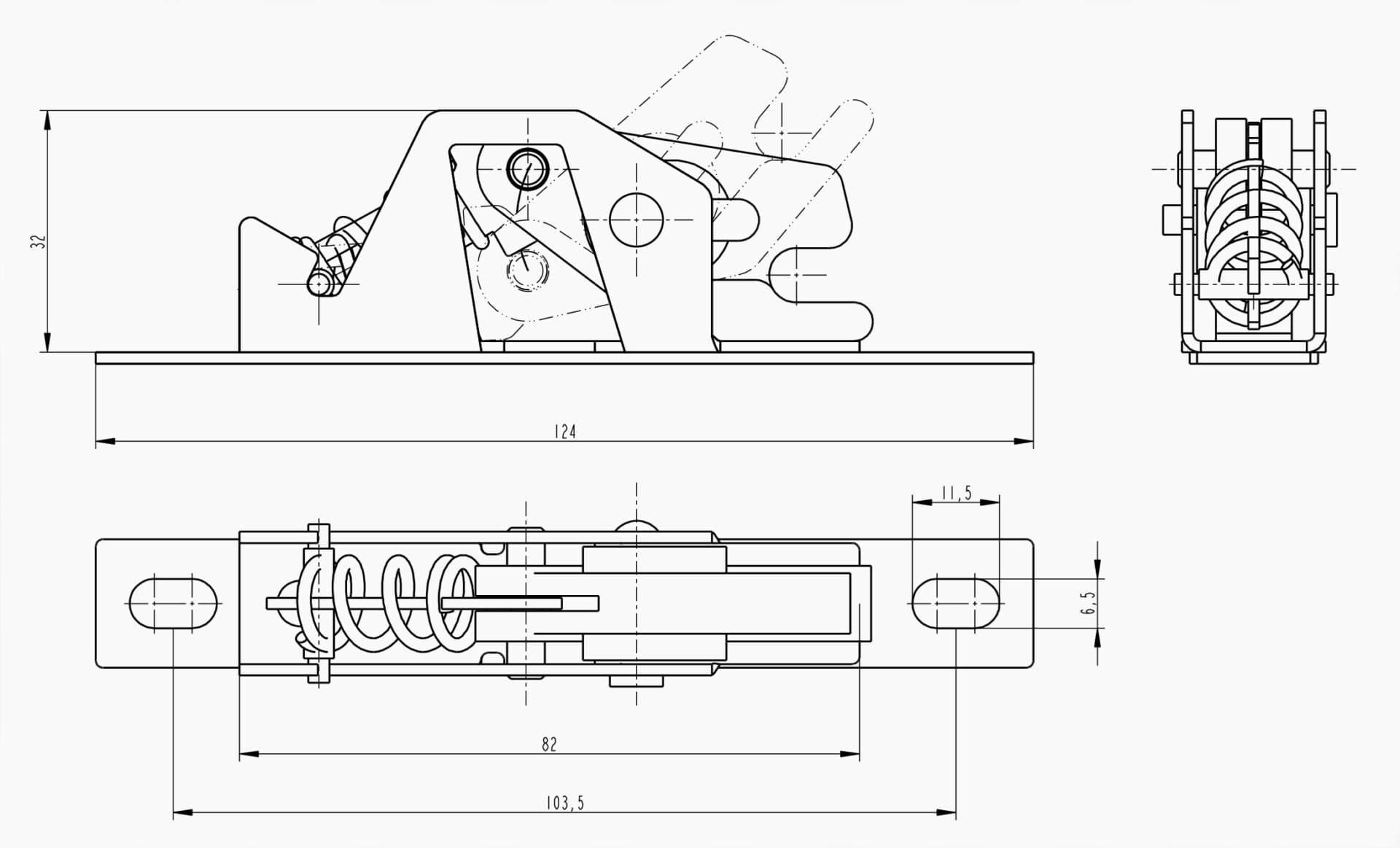 Technical drawing of the Makersan MO 241 spring bolt lock.