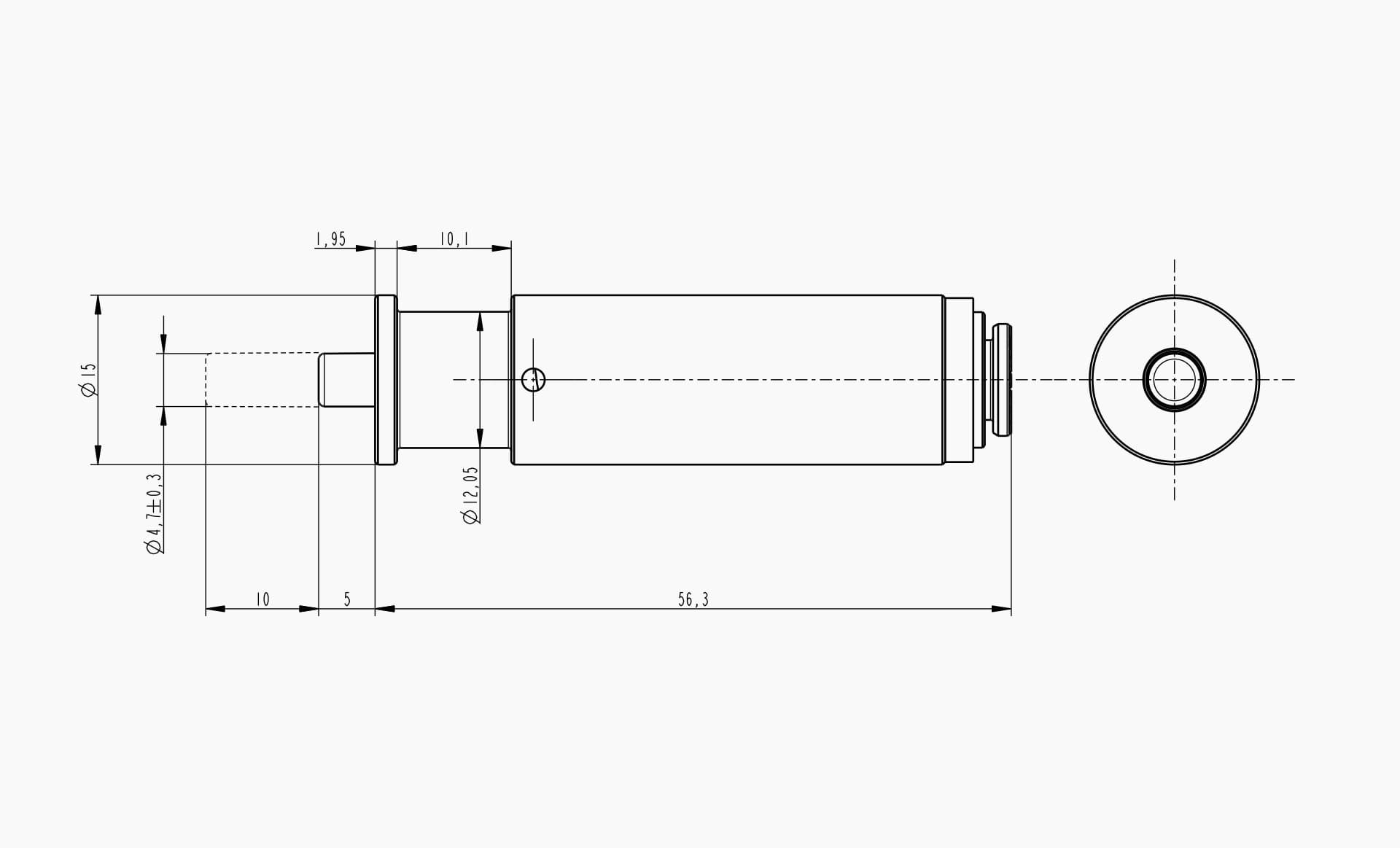 Technical drawing of the Makersan MO 100 pneumatic actuator.
