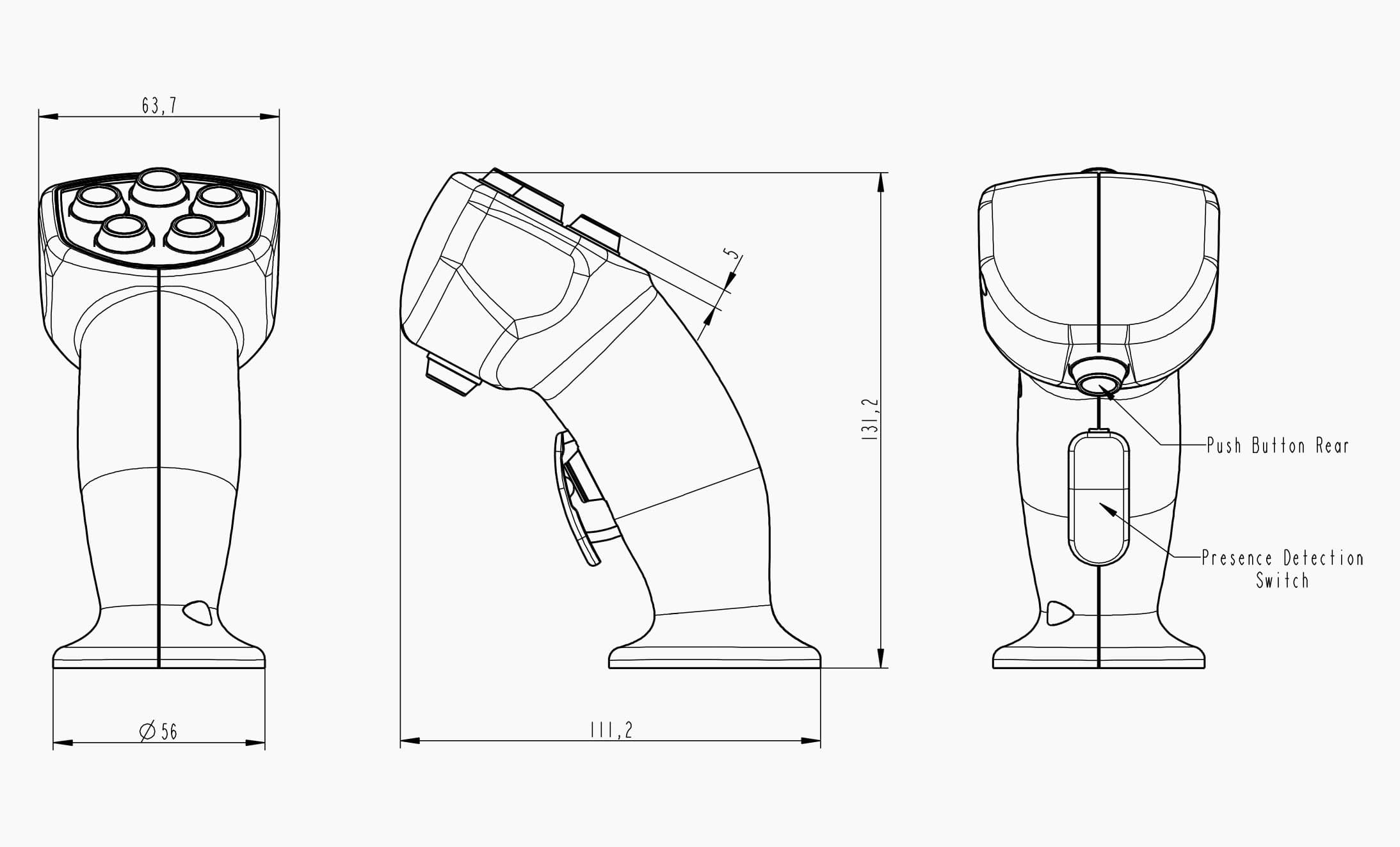 Technical drawing of the Makersan MO 387 grip.