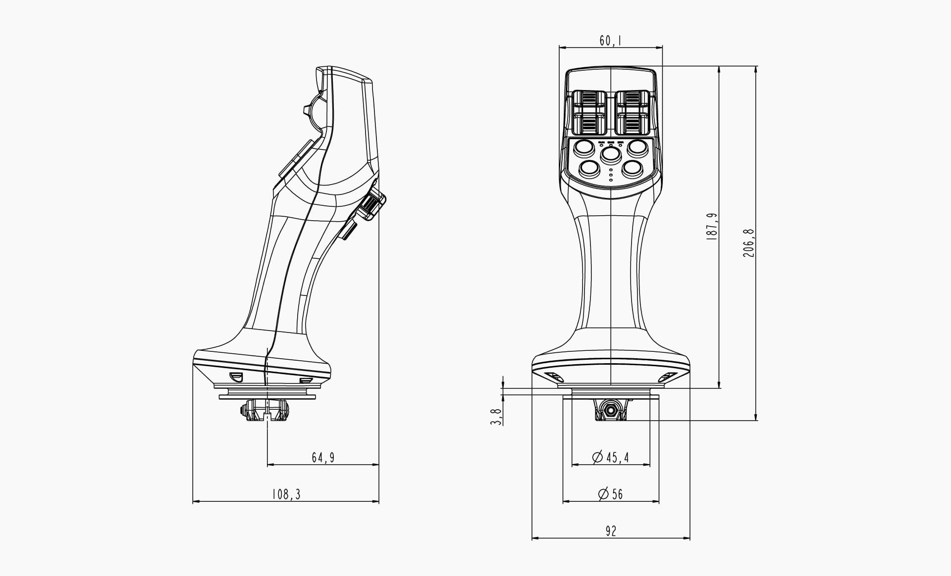 Technical drawing of the Makersan MO 394 grip.
