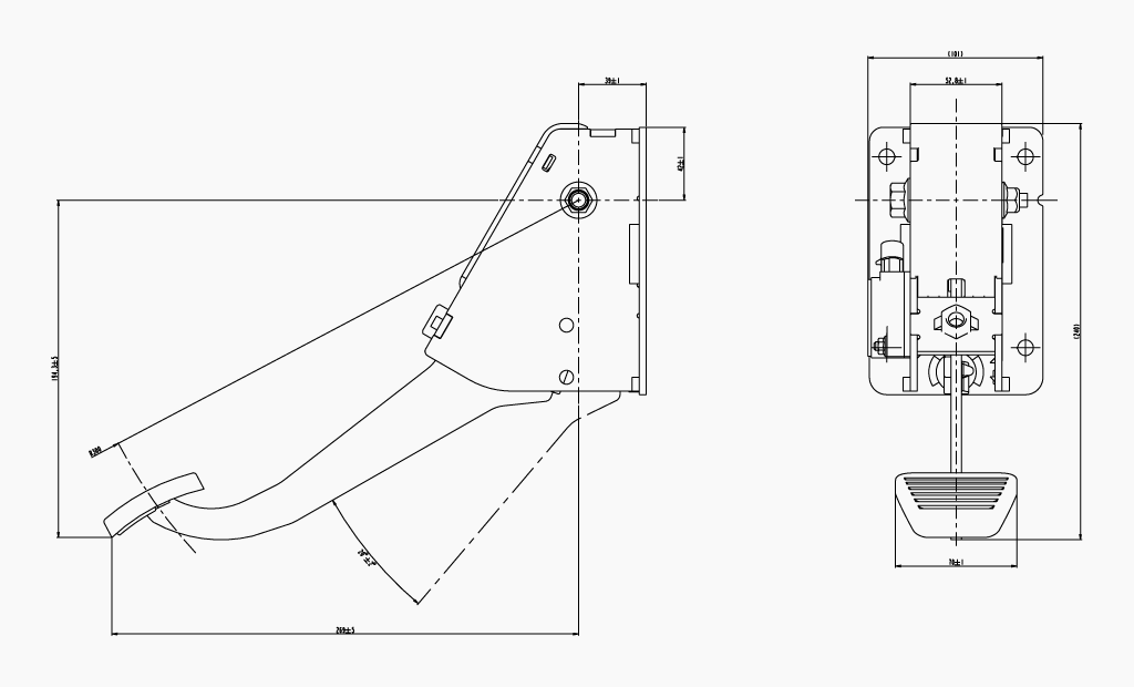 Technical drawing of the Makersan MO 381 suspended clutch pedal.