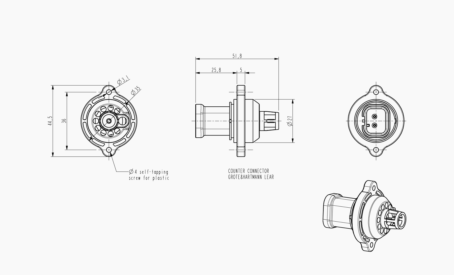 Technical drawing of Makersan MO 414 air temperature sensor with dimensional references.
