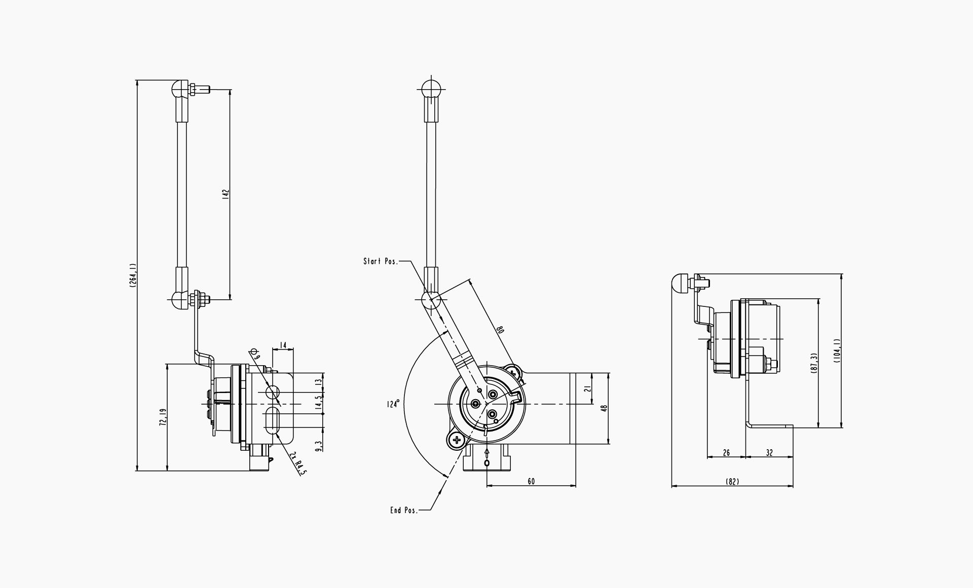 Technical drawing of Makersan MO 454 height level sensor with dimensional references.